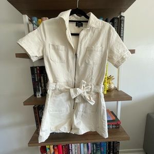 Bardot denim zip romper with tie